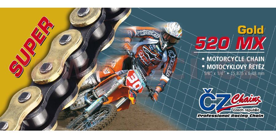 REŤAZ 520 MX, ČZ, FARBA ZLATÁ, 110 ČLÁNKOV VR. ROZPOJOVACIE SPOJKY CLIP